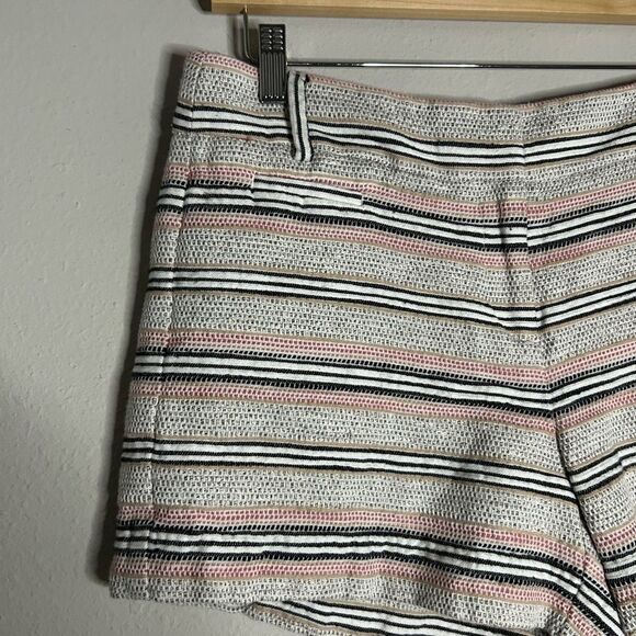 Loft Cotton Linen Blend Stripe Textured Shorts Size 10 - Picture 3 of 12
